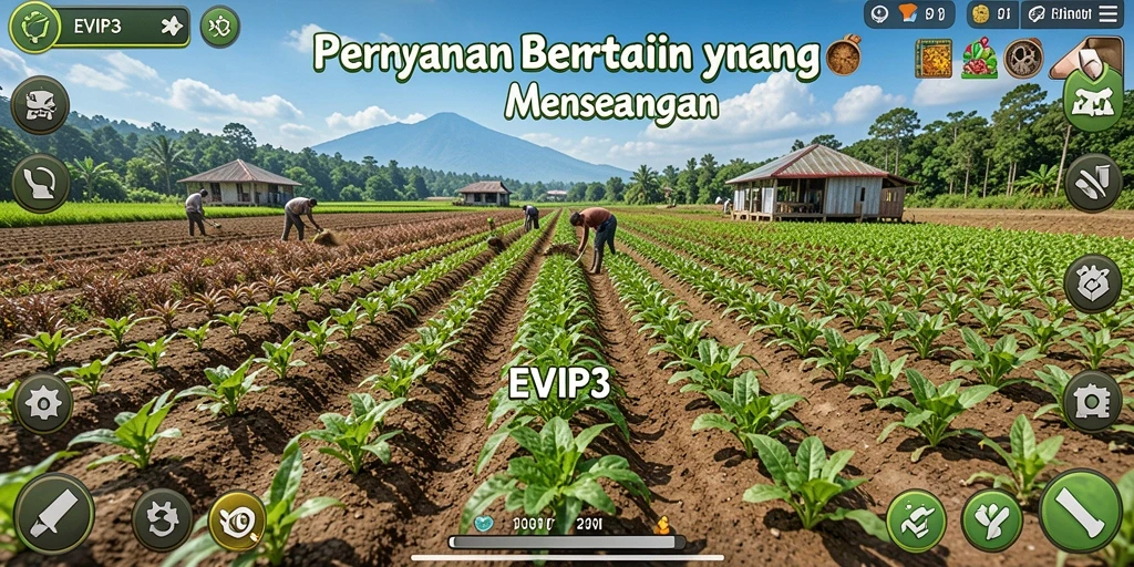 Tampilan gameplay EVIP3 menampilkan aktivitas bertani yang seru dan interaktif.