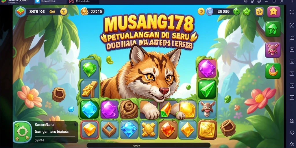 Screenshoot gameplay <strong>MUSANG178</strong> menampilkan aksi mencocokkan permata yang penuh warna.