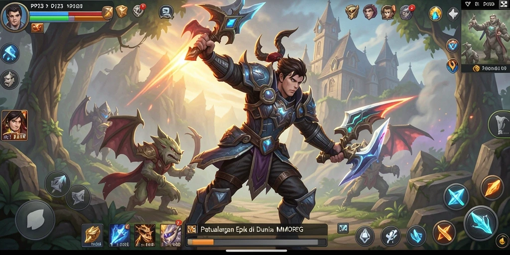 Tampilan screenshot PP123 menampilkan pertempuran epik dalam dunia MMORPG.